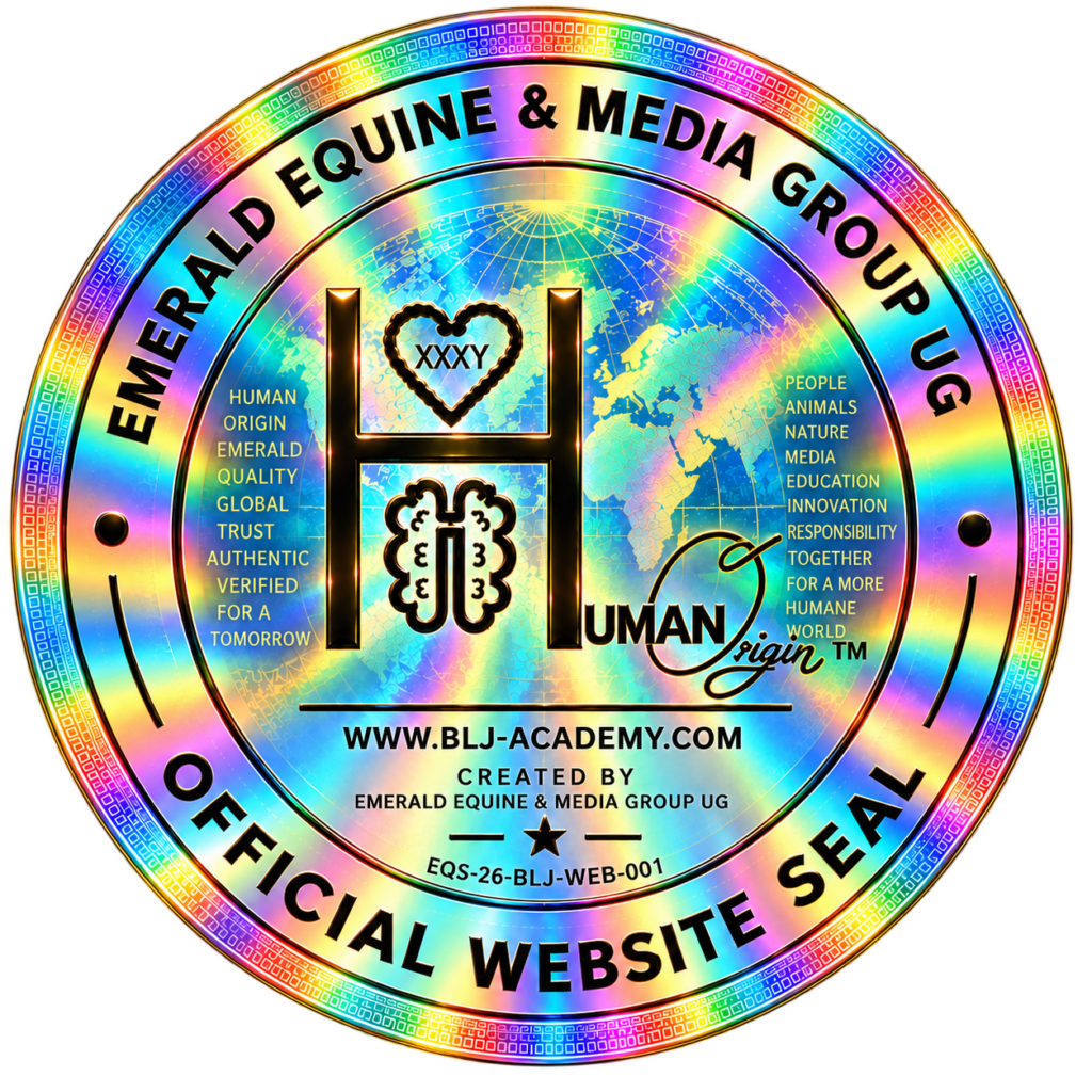 HUMAN ORIGIN Website-Siegel der BLJ Academy mit Seal-ID EQS-26-BLJ-WEB-001.
