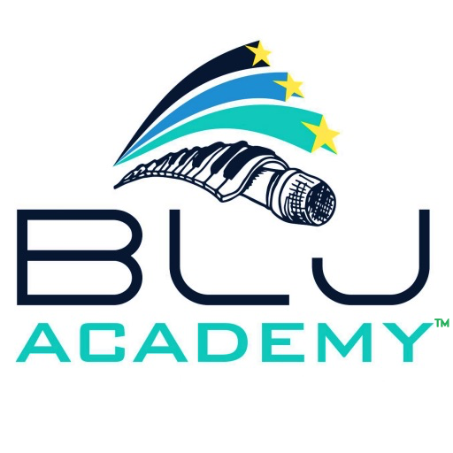 BLJ Academy Logo mit handgezeichneter Klaviatur und Mirkophon - Konzept und design
